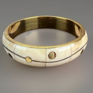 Ivory Inlay Gold-Tone Bangle Bracelet vintage